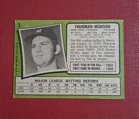 Topps Baseball Set Break Thurman Munson Rookie Card Ex