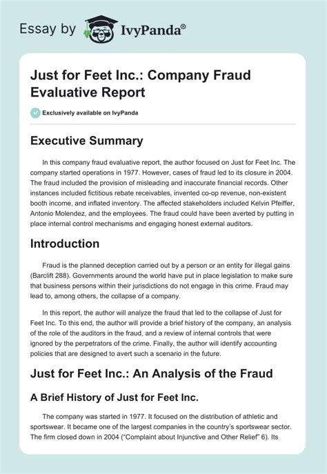 Just for Feet Inc.: Company Fraud Evaluative Report - 914 Words | Essay ...