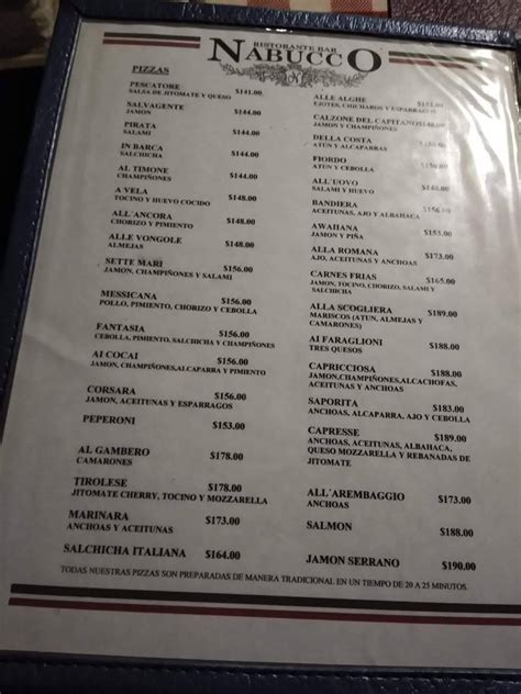 Carta De Ristorante Bar Nabucco Santiago De Quer Taro Prol Av