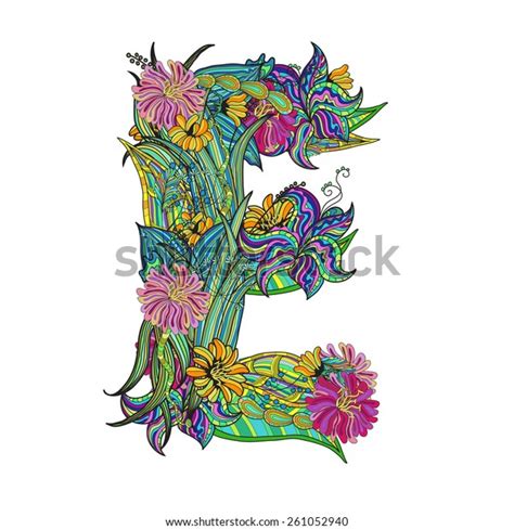 Handdrawn Floral Font Letter E Stock Vector Royalty Free