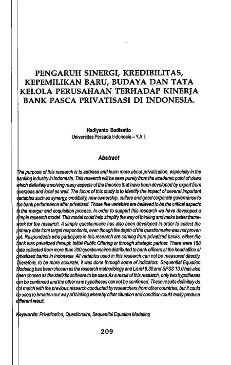 Pdf Pengaruh Sinergi Kredibilitas Kepemilikan Baru Budaya Dan Tata