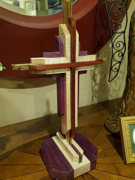 Wooden Cross On Stand Crucifix Wood Cross Handmade 12 Etsy