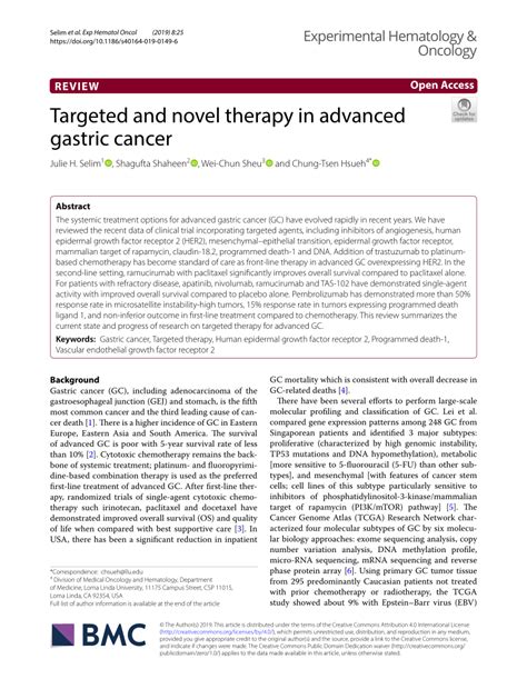 Pdf Targeted And Novel Therapy In Advanced Gastric Cancer