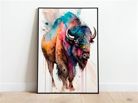 Buffalo Watercolor PRINTABLE ART Buffalo Print Instant Download Buffalo Poster Wildlife Gift ...