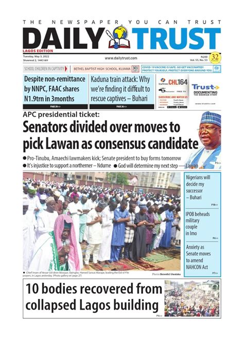 Nigerian Newspapers Daily Front Pages Review Tuesday 3rd May 2022