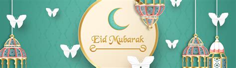 Template For Eid Mubarak With Green And Gold Color Tone 3d Vector