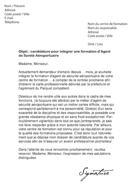 Lettre de motivation Formation Agent de Sureté Aéroportuaire Modèle