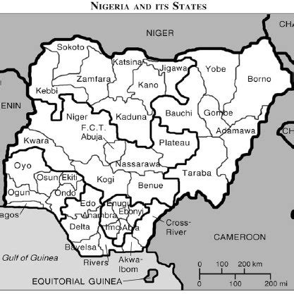 Map of Nigeria showing the 36 states and the Federal Capital Territory ...