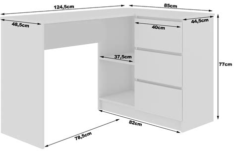 Biurko narożne AKORD B16 Białe 124 cm prawe 3 szuflady fronty kolor