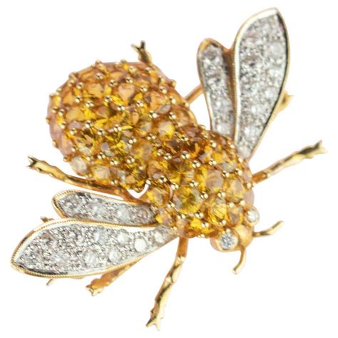 Intini Jewels Mosquito Bee 18 Karat Gold Diamond Sapphire Fly Pin