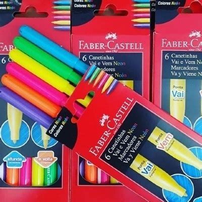 Canetinha Colorida Ponta Vai E Vem Tons NEON Faber Castell 6 Cores