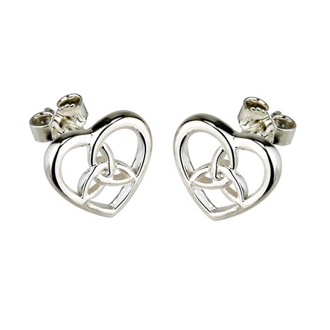 Failte Trinity Knot Earrings Sterling Silver Celtic Irish Heart Studs