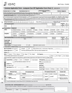 Fillable Online Common Application Form Lumpsum Cum SIP Application