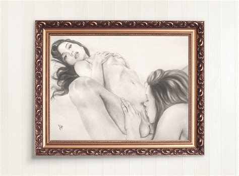 Lesbian Erotic Nude Women Charcoal Drawing Original Fine Art Etsy