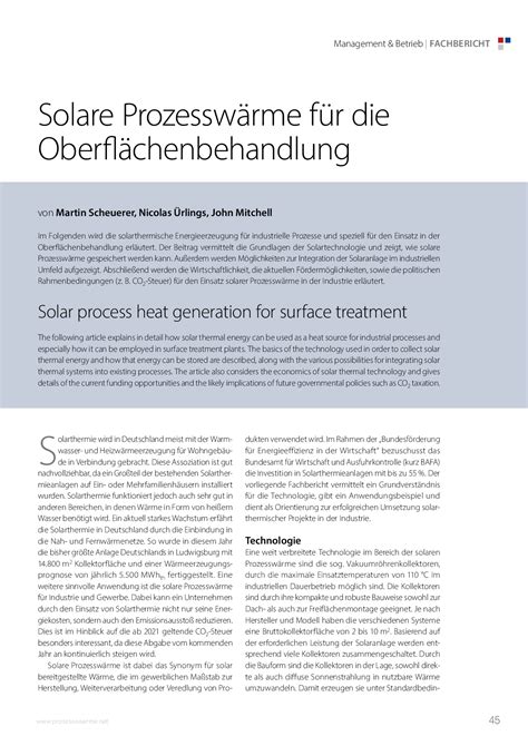 Solare Prozesswärme für Oberflächenbehandlung prozesswaerme net