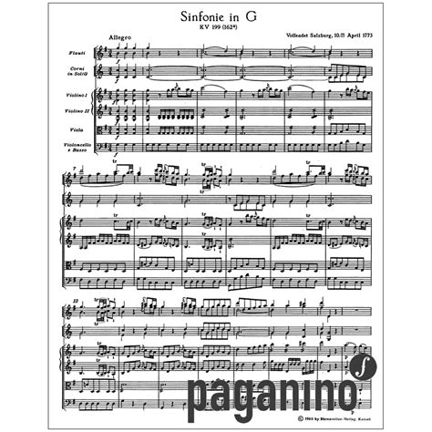 Mozart W A Sinfonie Nr G Dur Kv B Partituren Paganino