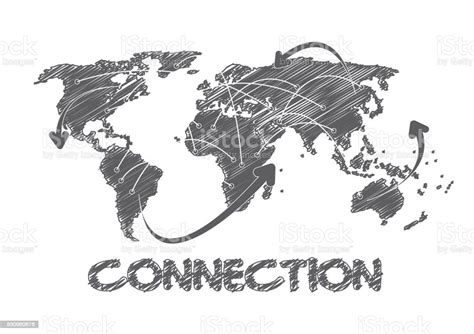 Hand Drawn Vector World Map Connection On White Background Vector