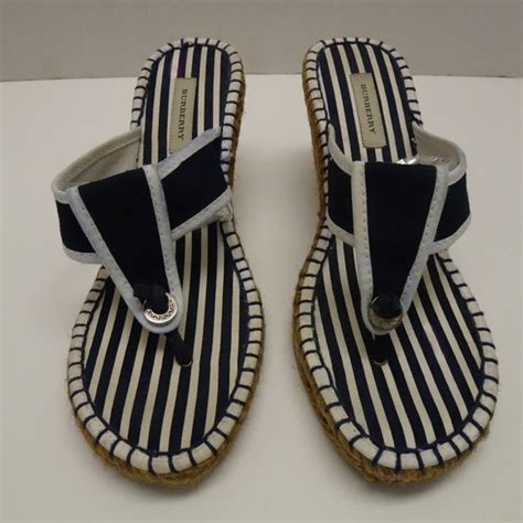 Burberry Shoes Burberry Navy White Espadrilles Wedge Thong Sandals 37 Poshmark