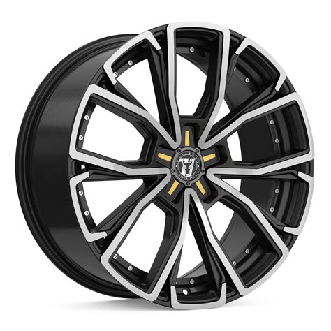 85x18 Wolfrace 71 Matrix 50th Anniversary Gloss Raven Black Polished Yellow Alloy Wheels