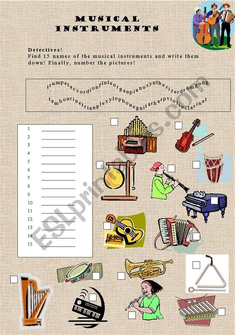 MUSICAL INSTRUMENTS ESL Worksheet By Tile