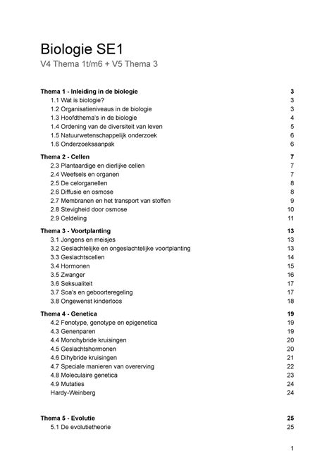 Biologie SE1 Samenvatting Van De Stof Voornamelijk Van Vwo 4