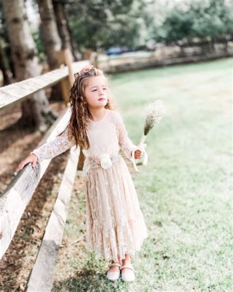 Beige Flower Girl Dressrustic Flower Girl Dressboho Flower Girl Dresscountry Western Dress