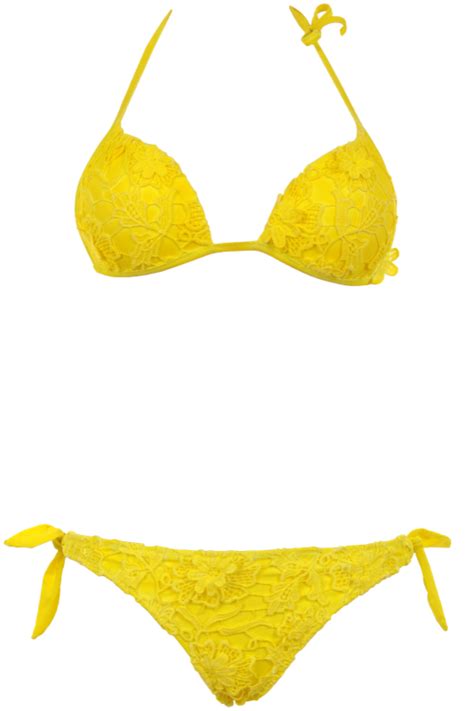 Push Up Triangle Bikini Aus Makramee Spitze In Sonnengelb Brazilian Cut Agogoa