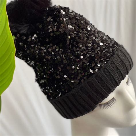 Black Sequin Skull Cap Etsy