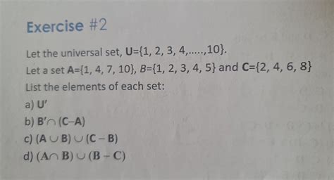 Solved Exercise 2 Let The Universal Set U {1 2 3