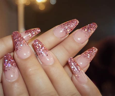 Pink Glitter Tips Nails