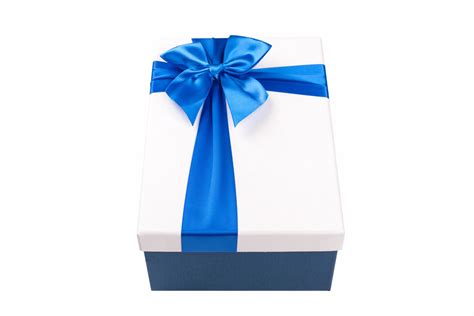 White Gift Box With Light Blue Ribbon Isolated On White Background