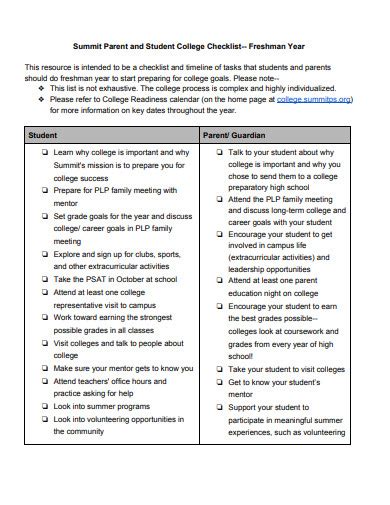 College Checklist Examples Format Pdf