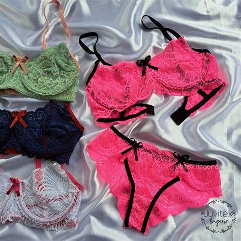 Conjunto Calcinha e Sutiã de Renda sem Bojo Aro Lingerie Bruna