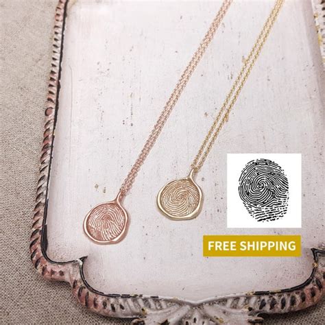 14k Solid Gold Fingerprint Necklace 12mm Personalized Etsy