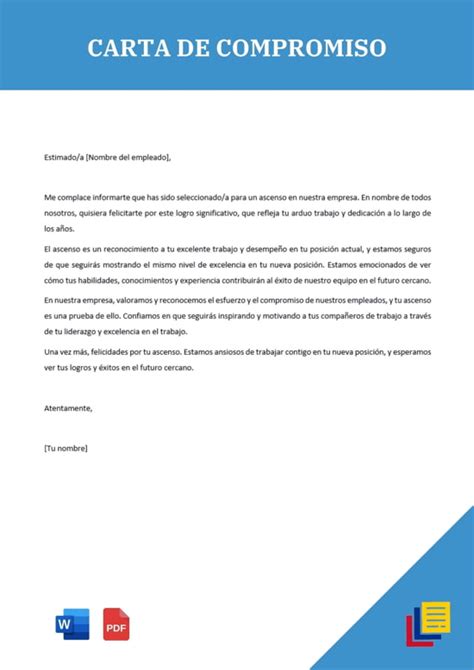 Carta De Compromiso Descarga En Modelo Word Y Pdf