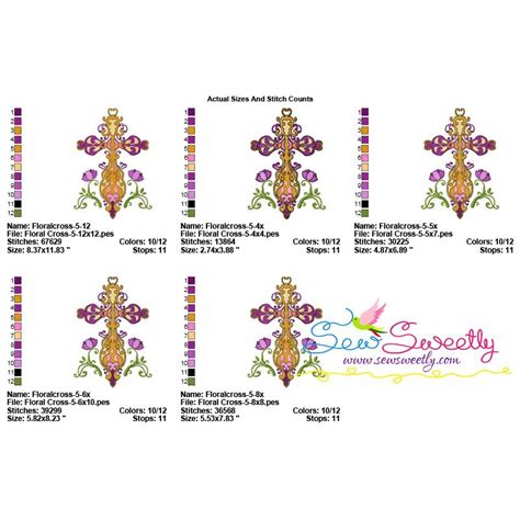 Floral Cross 5 Machine Embroidery Design Pattern