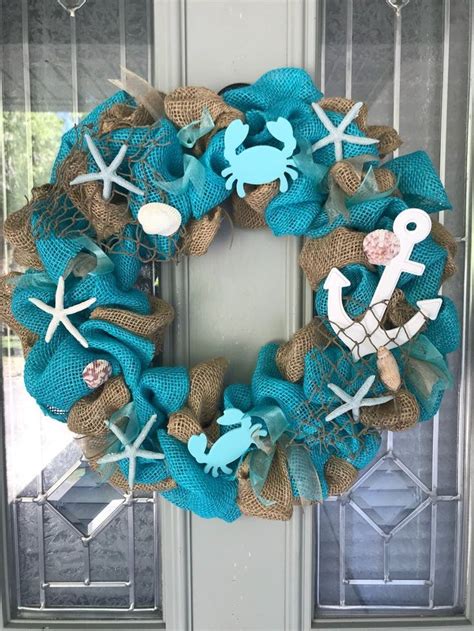 Nautical Beach Wreath With Shells Anchor Crabs Netting And Starfish