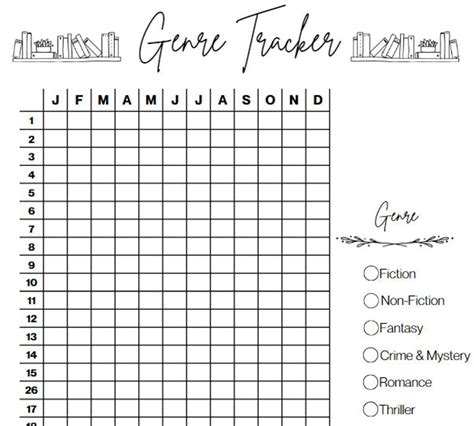 Reading Genre Tracker Etsy