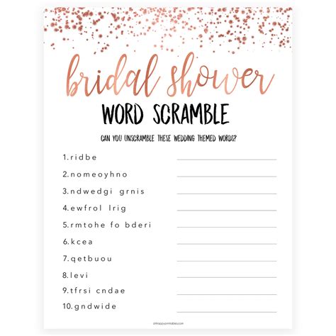 Printable Bridal Shower Word Scramble Printable Word Searches