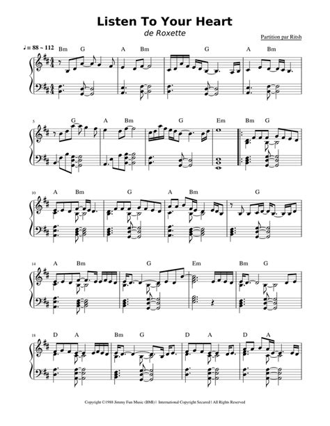 Listen To Your Heart ~ Roxette Sheet music for Piano (Solo) | Musescore.com