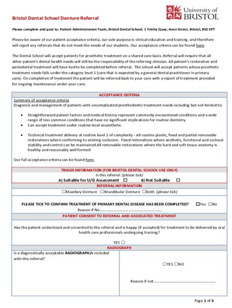 Fillable Online Bristol Dental School Denture Referral Fax Email Print