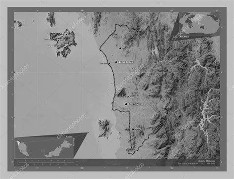 Kedah estado de Malasia Mapa de elevación a escala de grises con