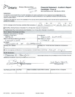 Fillable Online Ont No M N T Ofmun C Pa A Q Financial Statement Fax