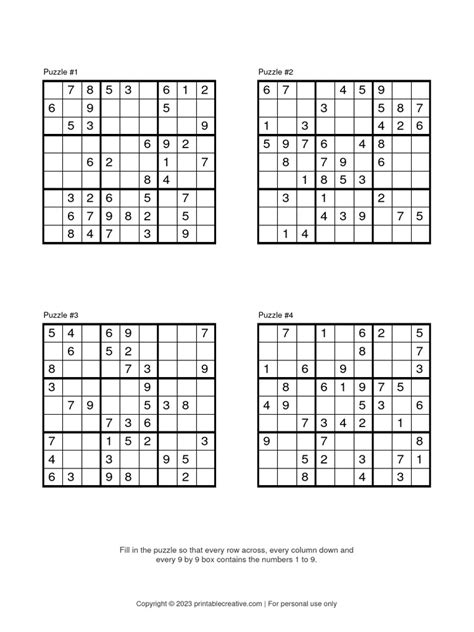 9x9 Sudoku Puzzle by Printablecreative | PDF