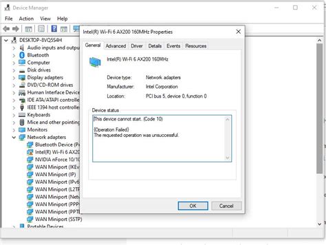 Intel® Wi-Fi 6 AX200 160MHz code 10 - Intel Community