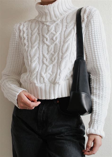 Cropped White Cableknit Sweater Etsy