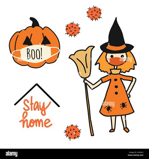 Corona Halloween Vector illustration icon set. Pumpkin, witch wearing ...