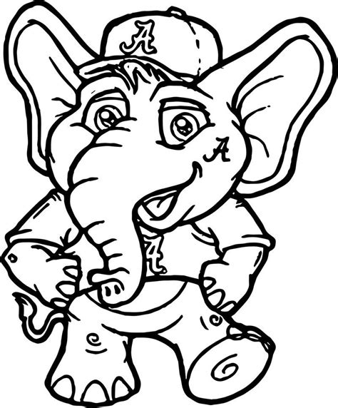 Very Cute Perfect Alabama Crimson Tide Elephant Coloring Page