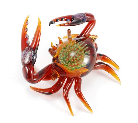 Exotic Crab Sculpture In Amber Jeremy Sinkus Art Glass Sculpture Artful Home Crystal