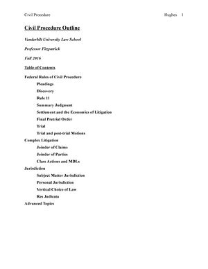 Civ Pro Outline Table Of Contents I Intro To Civ Studocu